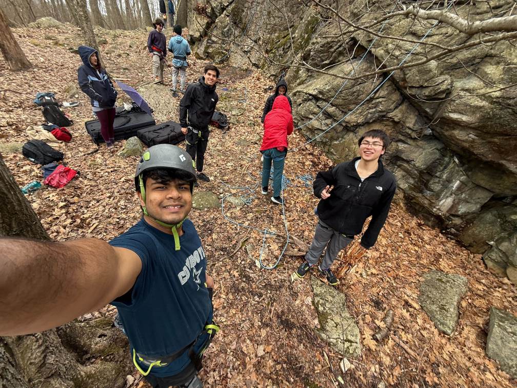 Northeastern Climbing Club members getting ready to climb at Middlesex Fells in Boston